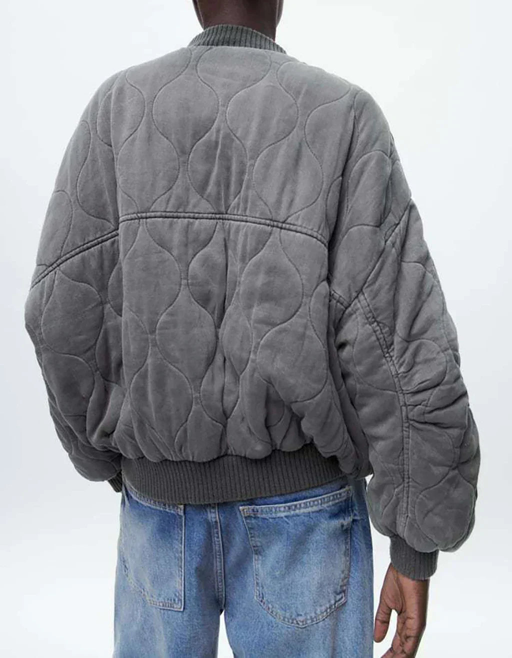 Dam Bomberjacka Vadderad Quiltningsdesign med Ribbmanschetter i Polyester-5