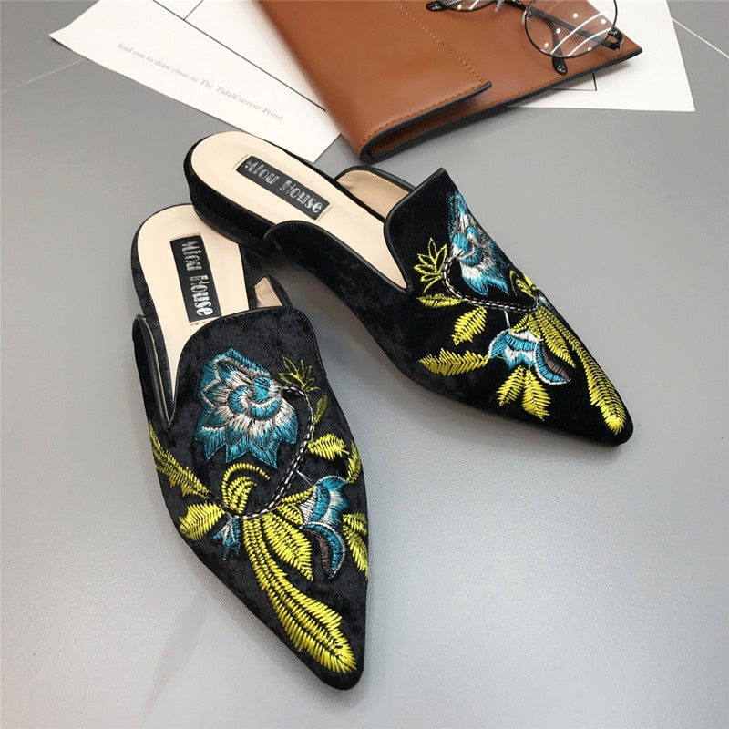 Kvinnor Mula Skor Blommönster PU Slip-On Komfort-4