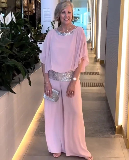 Dam Tvådelad Uppsättning Chic Topp Bredbyxor Polyester 1
