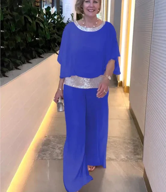 Dam Tvådelad Uppsättning Chic Topp Bredbyxor Polyester 7