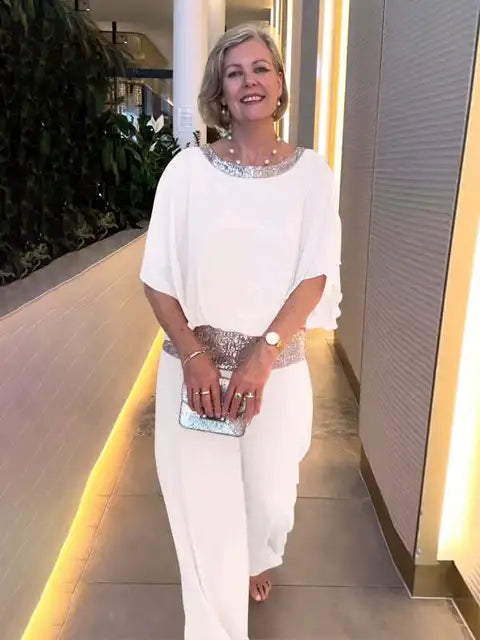Dam Tvådelad Uppsättning Chic Topp Bredbyxor Polyester 3