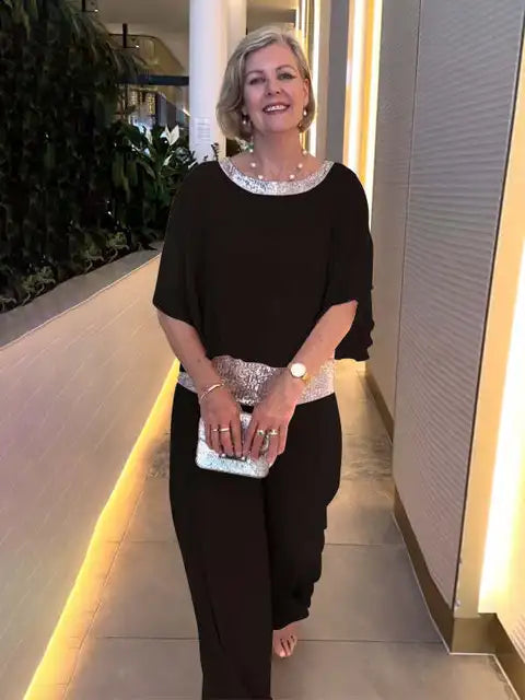 Dam Tvådelad Uppsättning Chic Topp Bredbyxor Polyester 4