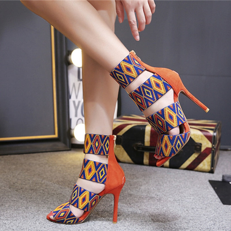 Dam Sandaler Geometrisk Design PU med Hög Klack och Blixtlås-3