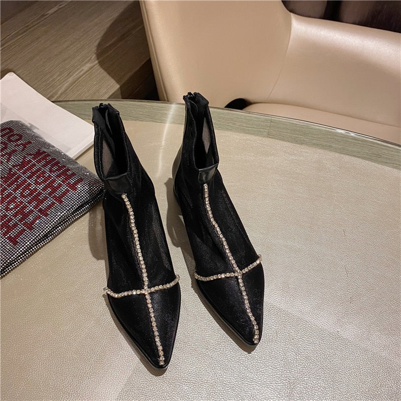 Ankelstövlar Dam med Spetsig Tå och Fyrkantig Häl i Andningsbart Mesh – Eleganta Chelsea Boots 6
