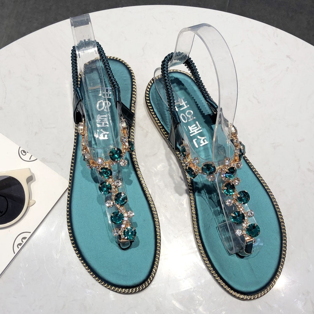 Dam Sandaler T-strap PU med Rhinestones och Platt Sula-4