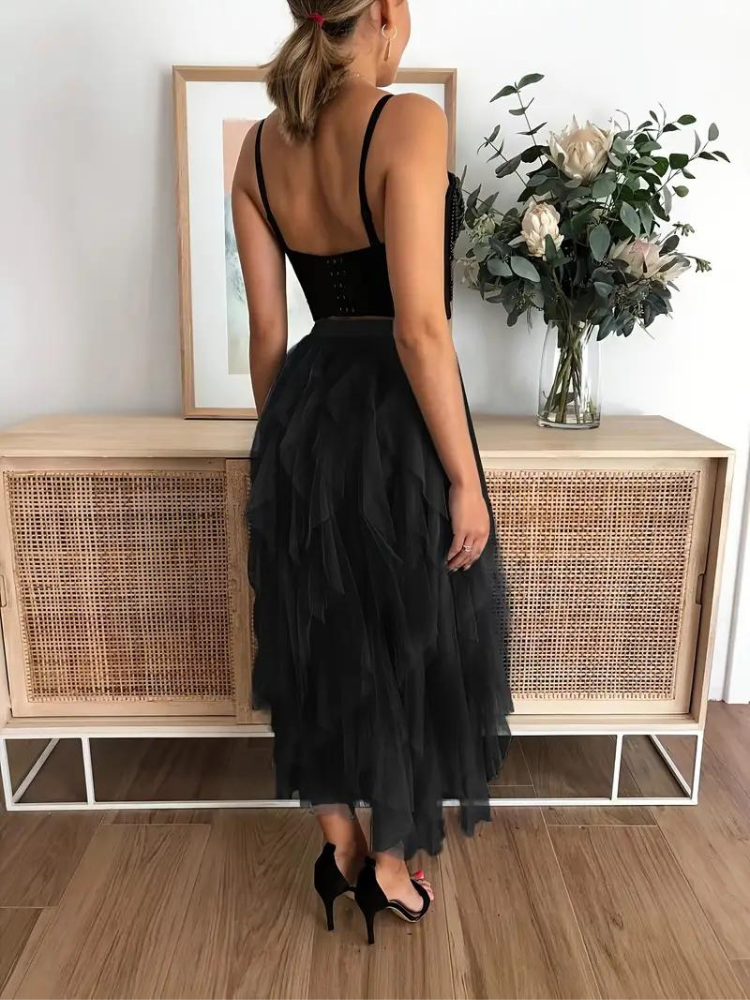 Kvinnors Tyllkjol med Volanger Polyester Luftig Passform-6