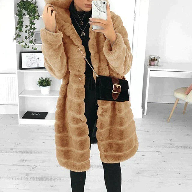 Dam Kappa Knälång i Konstgjord Päls Vattentät Stylish 3
