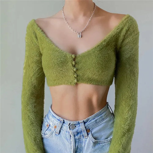 Dam Fluffig Kofta med Knapprem Mjuk Akrylblandning-1