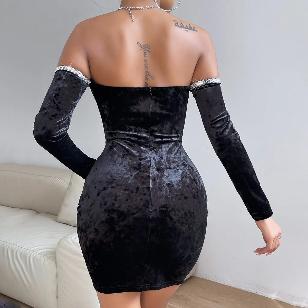 Fina Dam Klänningar Mini Klänning Figursmickrande Polyester Spandex med Paljetter 2