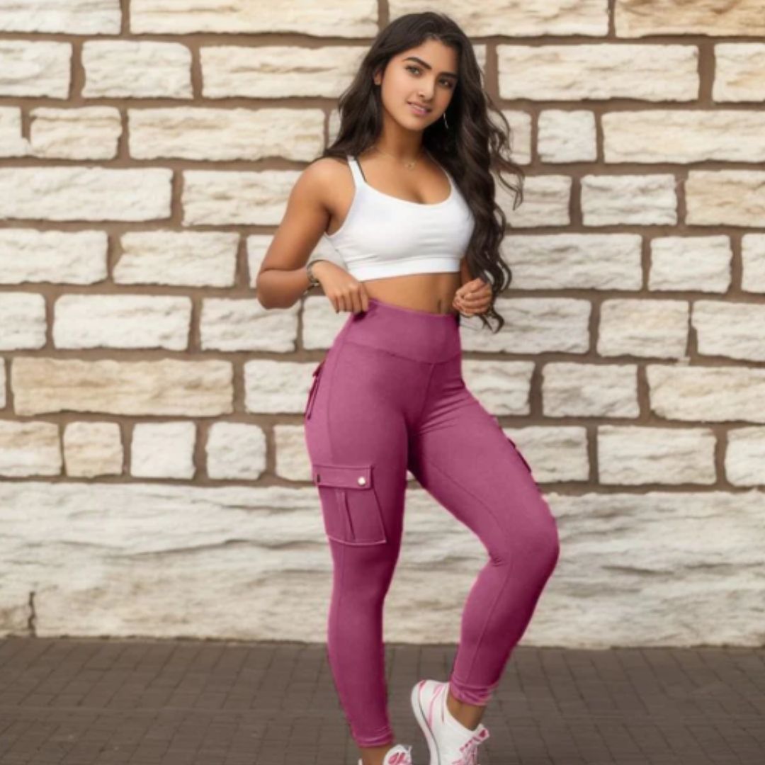 Dam Sportleggings Hög Midja med Väskor och Trendig Design-2