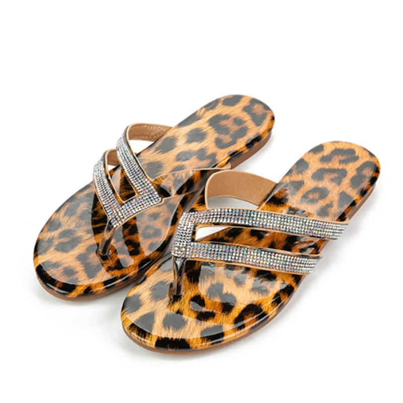 Dam Sandaler Gladiator Leopard PU Slip-On Skor-5