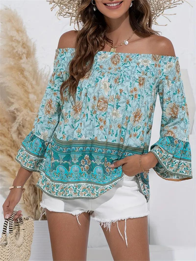 Variant image for Dam Blus Off-Shoulder Långa Ärmar Boho Viskos-16