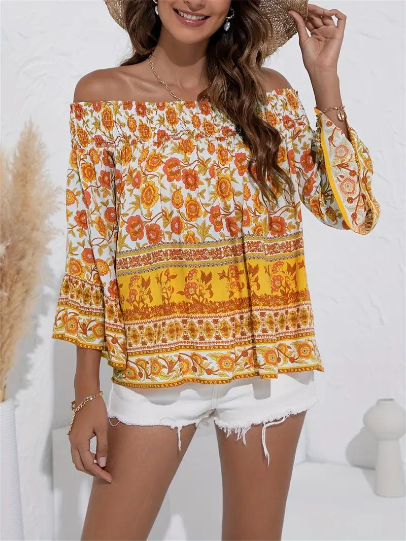 Dam Blus Off-Shoulder Långa Ärmar Boho Viskos 3