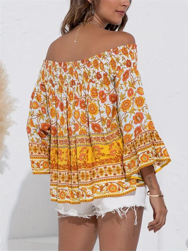 Dam Blus Off-Shoulder Långa Ärmar Boho Viskos-4