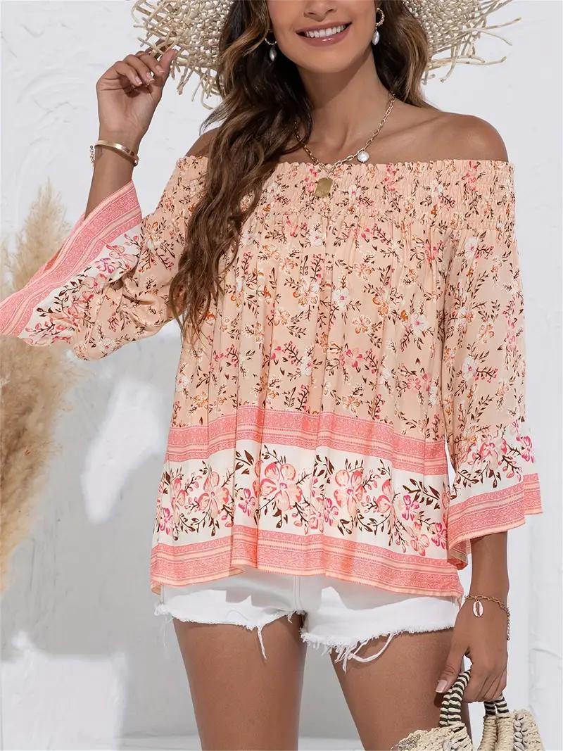 Dam Blus Off-Shoulder Långa Ärmar Boho Viskos-5