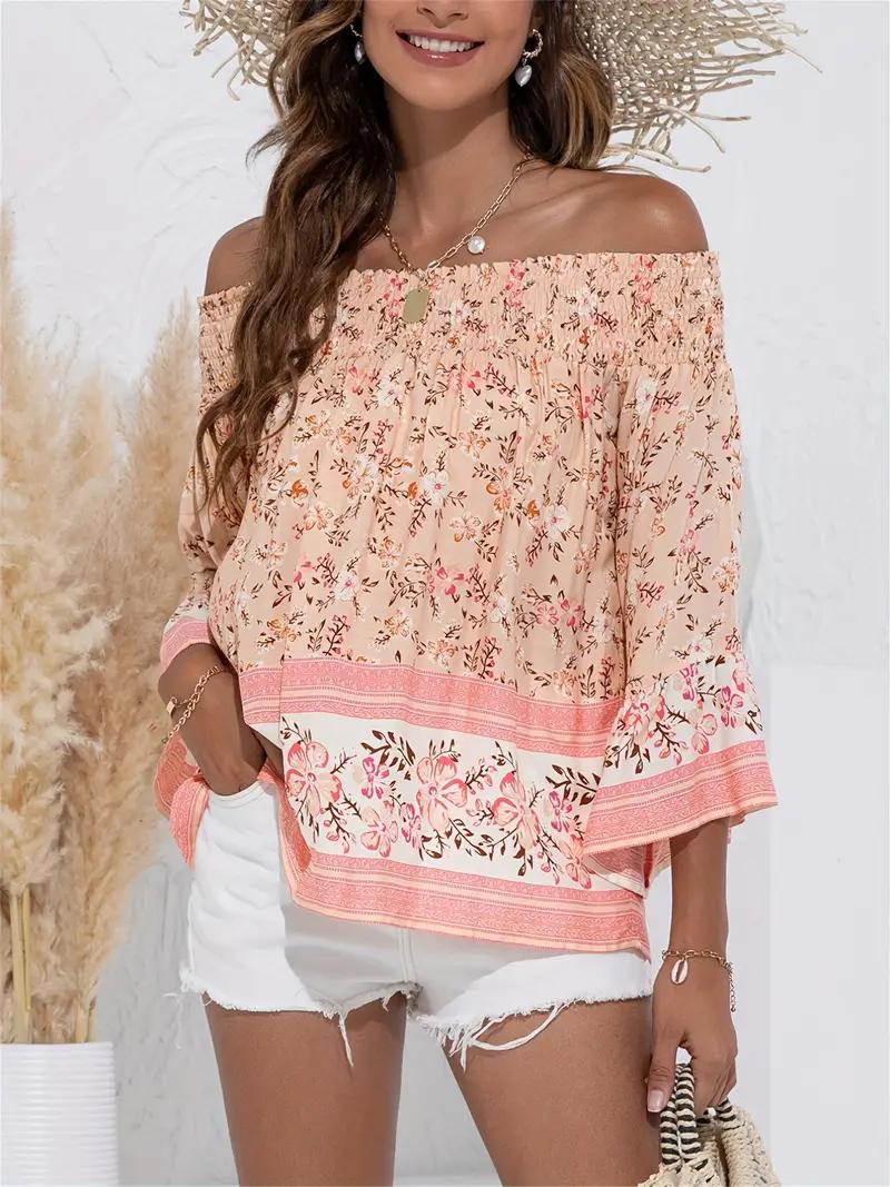 Dam Blus Off-Shoulder Långa Ärmar Boho Viskos-6