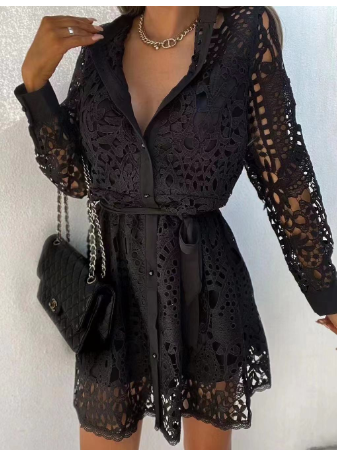 Variant image for Kvinna V-ringad Klänning Långa Ärmar Mjuk Tyg-9