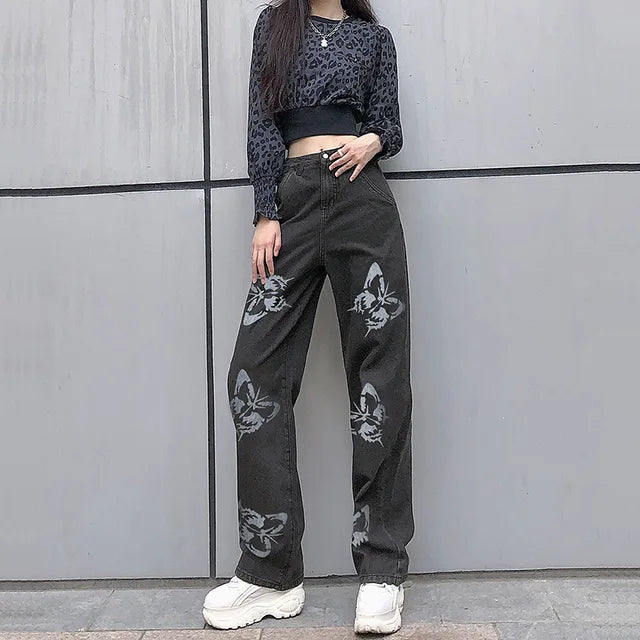 Variant image for Dam Breda Jeans med Fjärilstryck Högkvalitativ Denim-6