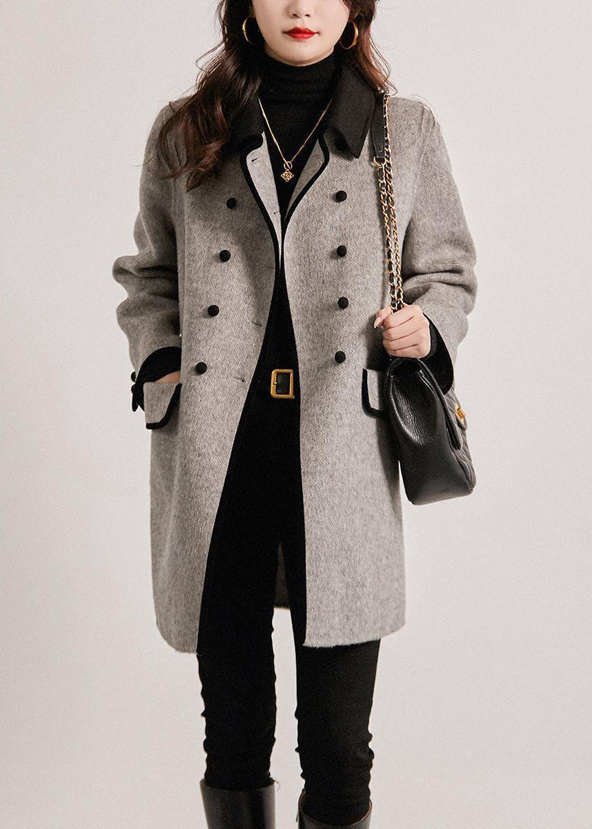 Dam Trench Coat Dubbelbröstad Patchwork Ull 2