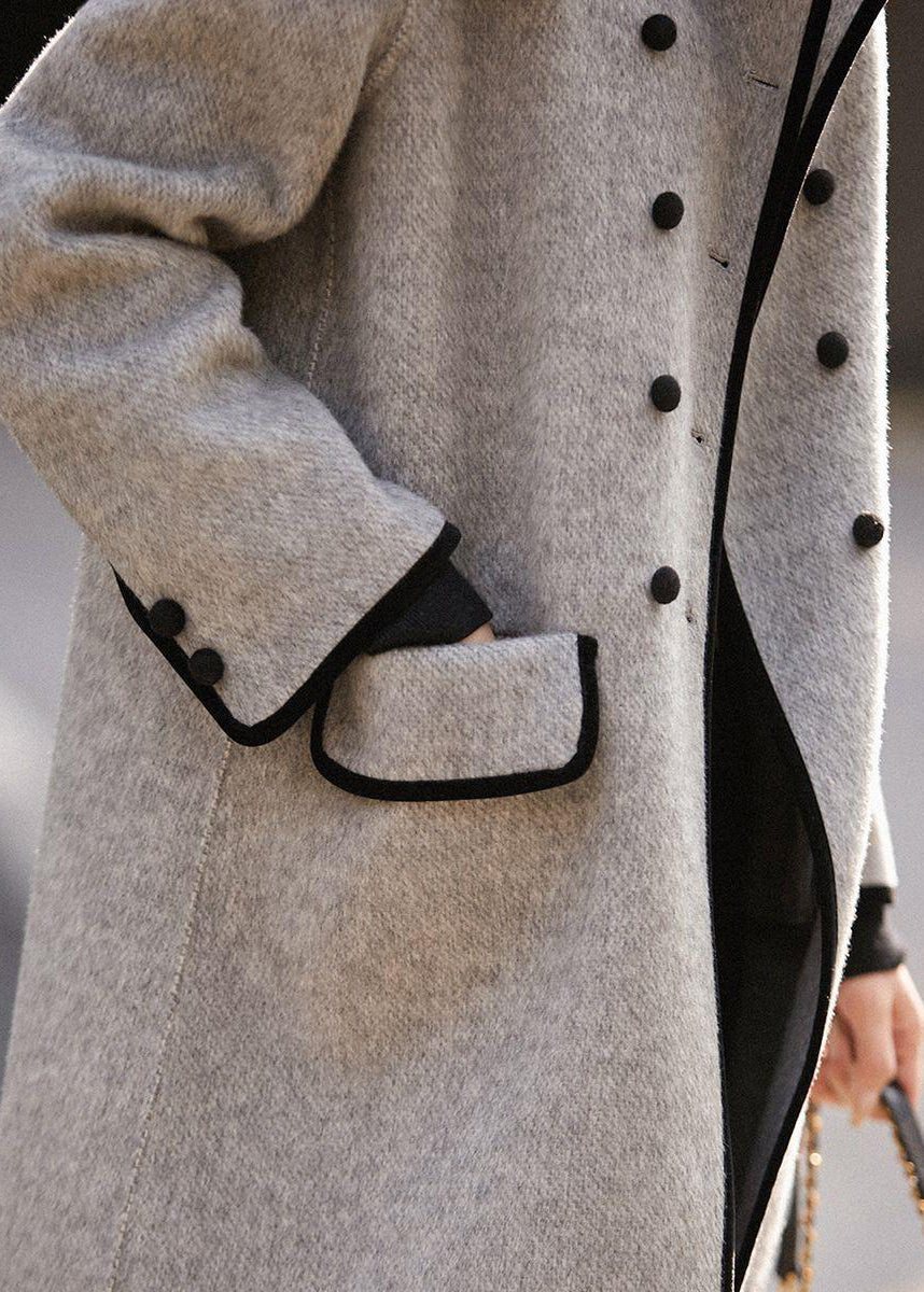 Dam Trench Coat Dubbelbröstad Patchwork Ull 5