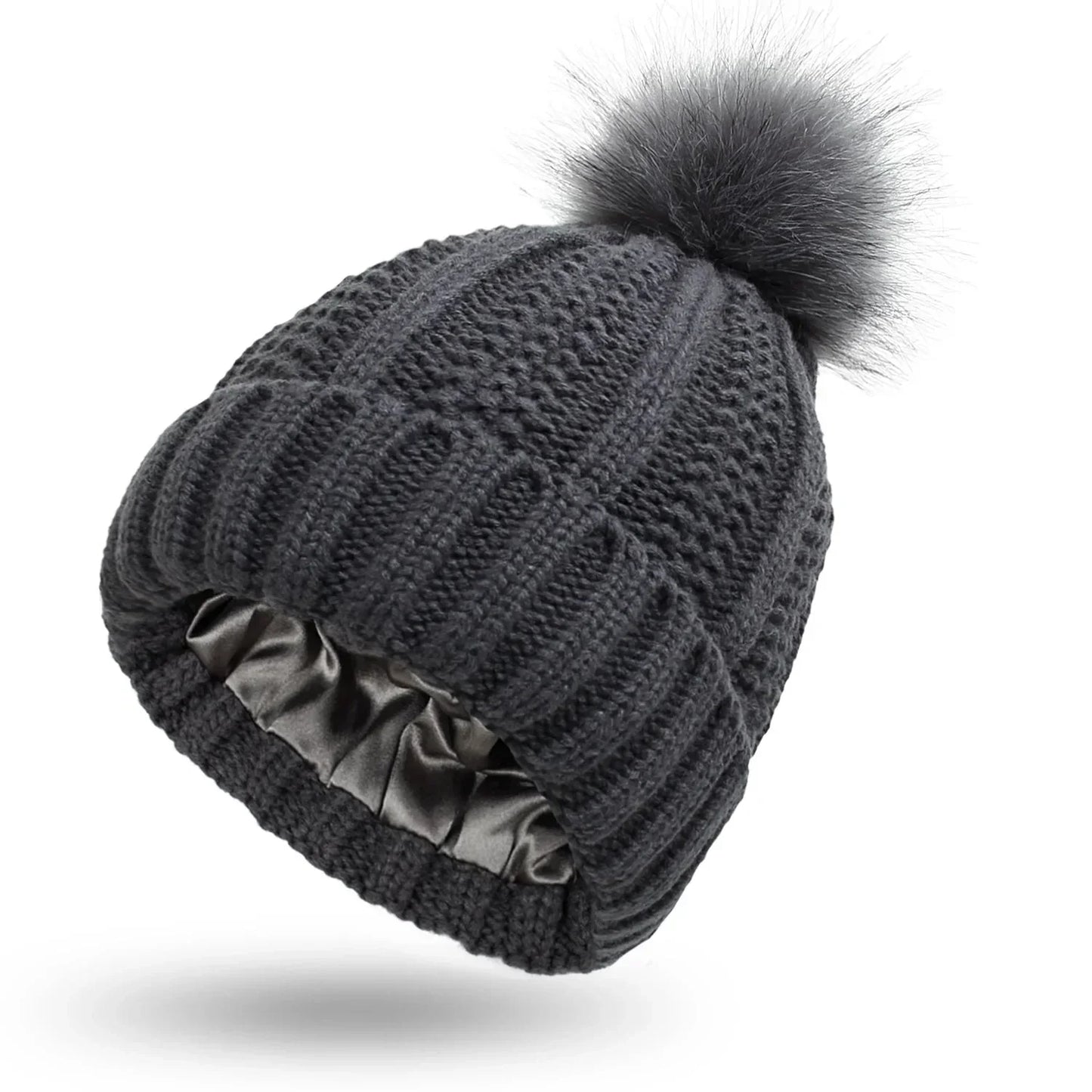 Damhatt Stickad Med Satin Foder Vinter-6