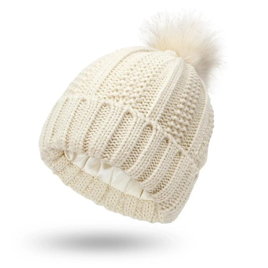 Damhatt Stickad Med Satin Foder Vinter-1