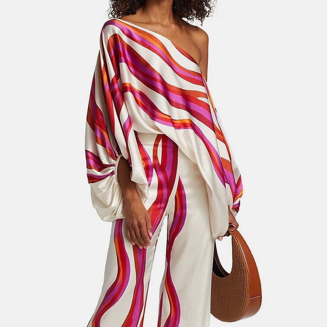 Kvinnor Tvådelad Uppsättning Axelfri Satin-2