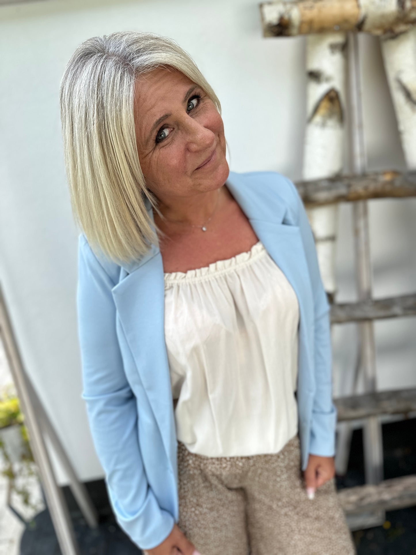 Dam Blazer Skräddarsydd Ljusblå Polyester Viskos-3