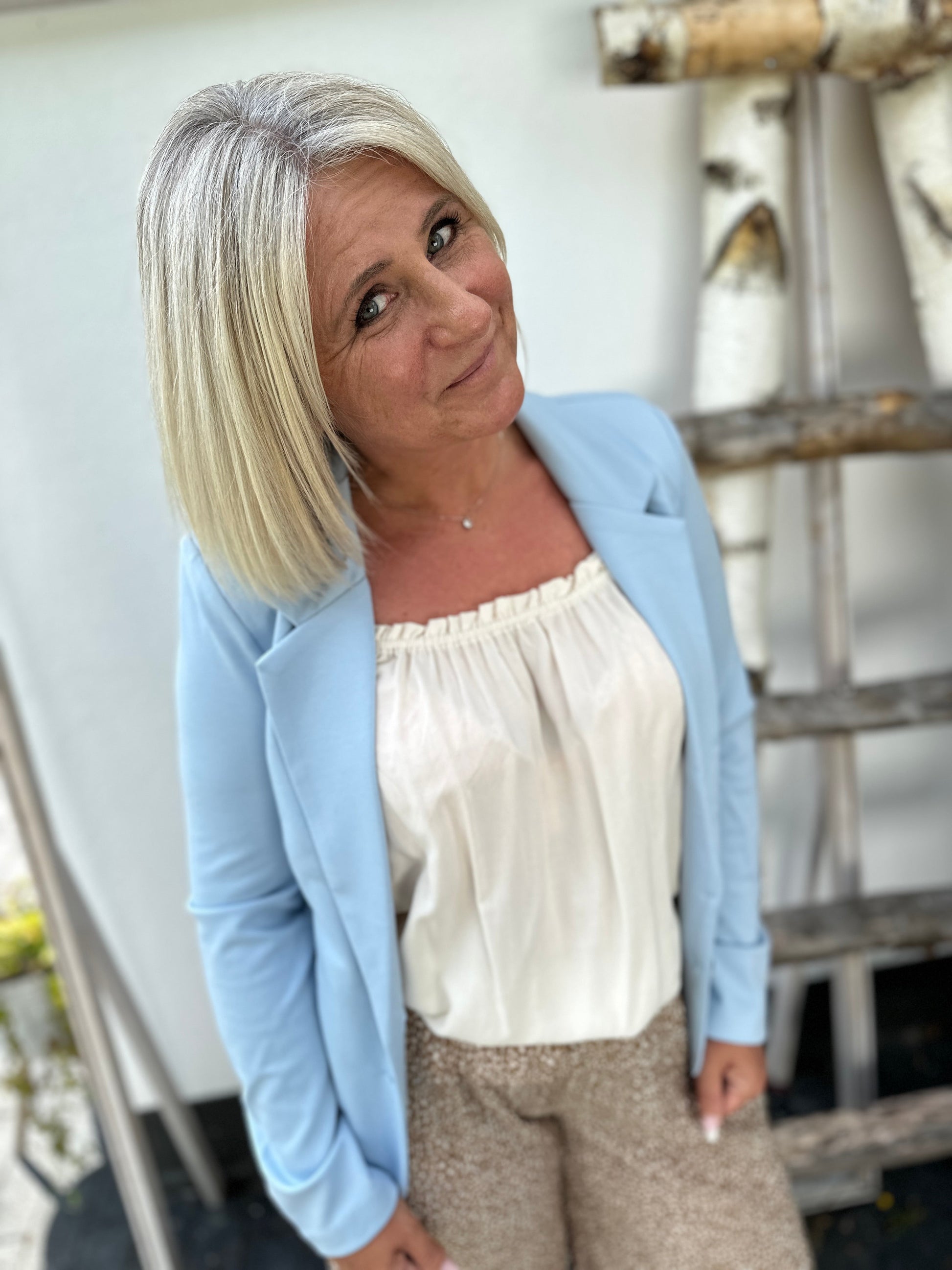 Dam Blazer Skräddarsydd Ljusblå Polyester Viskos-3