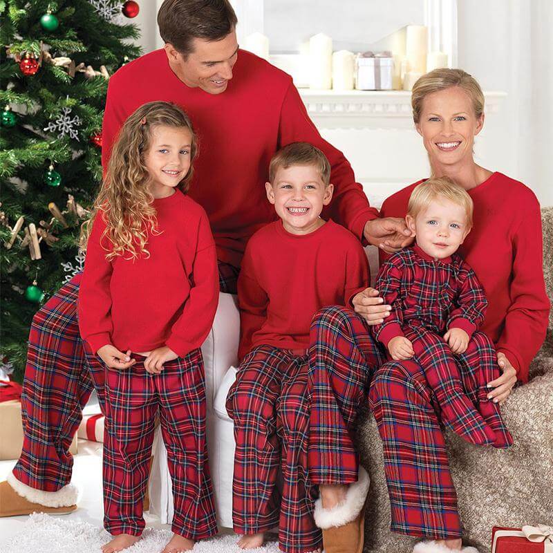 Variant image for Unisex Familj Pyjamas Sätt Karo Mjuk Tygblandning för Vinter-1