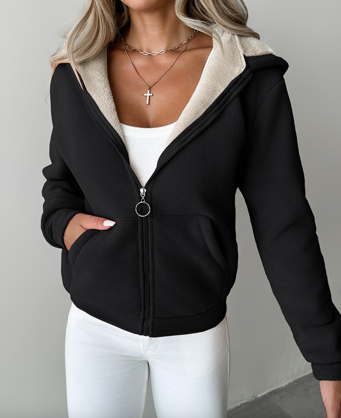 Herr Zip Hoodie Fleecefoder Klassisk Design 100% Polyester 9