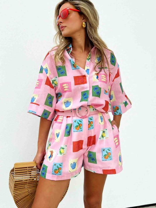 Kort Set för Dam med Chic Top och Shorts i 100% Bomull – Lätt och Luftigt, Perfekt för Sommarens Avslappnade Tillfällen 1