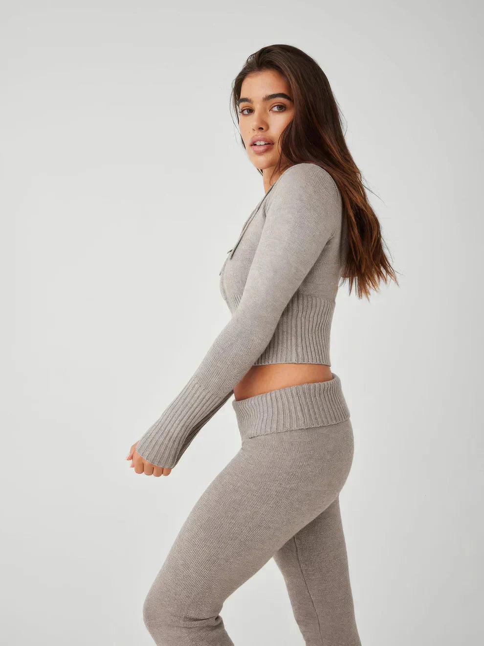 Dam Loungewear Set Tvådelat Mjuk Polyester Cardigan och Byxor-3