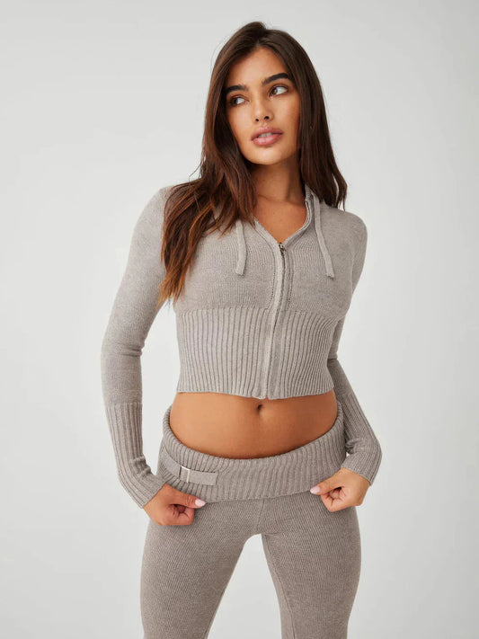 Dam Loungewear Set Tvådelat Mjuk Polyester Cardigan och Byxor-1