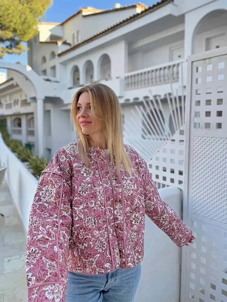 Kvinnors Topp Avslappnad Blommönster Polyester-3