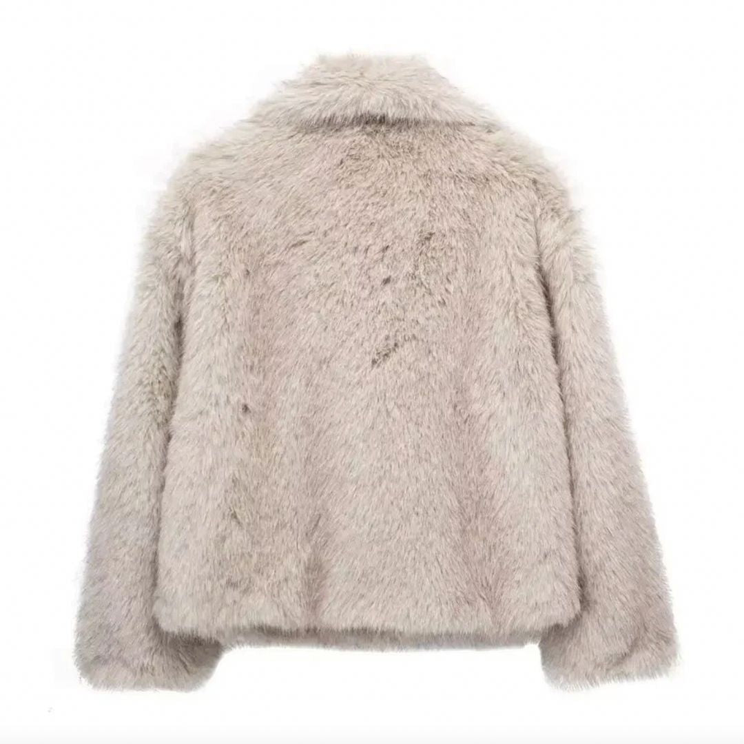 Kvinnojacka Vegansk Päls Elegant Design Värmande Syntetisk Material-2