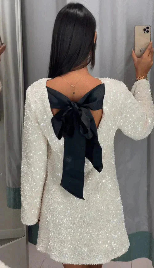 Damklänningar Mini Långärmad Loopdetalj Polyester-1