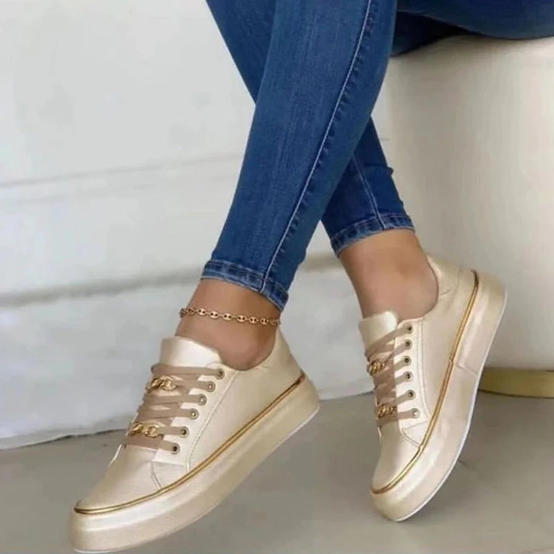 Kvinnors Sneakers Elegant Syntetmaterial med Gyllene Detaljer-3