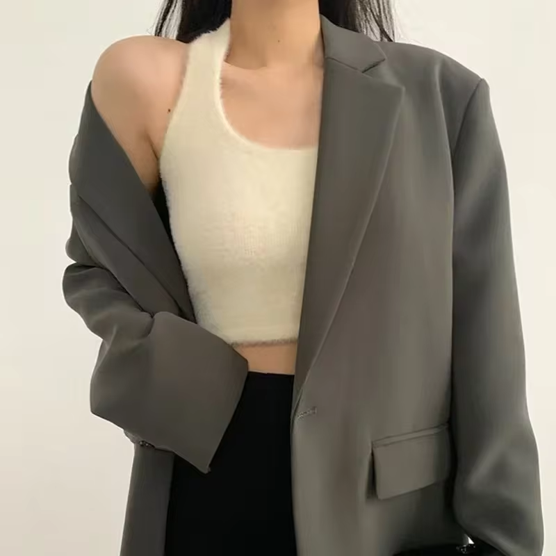 Kvinna Blazer Smal Passform Syntetfiber-3