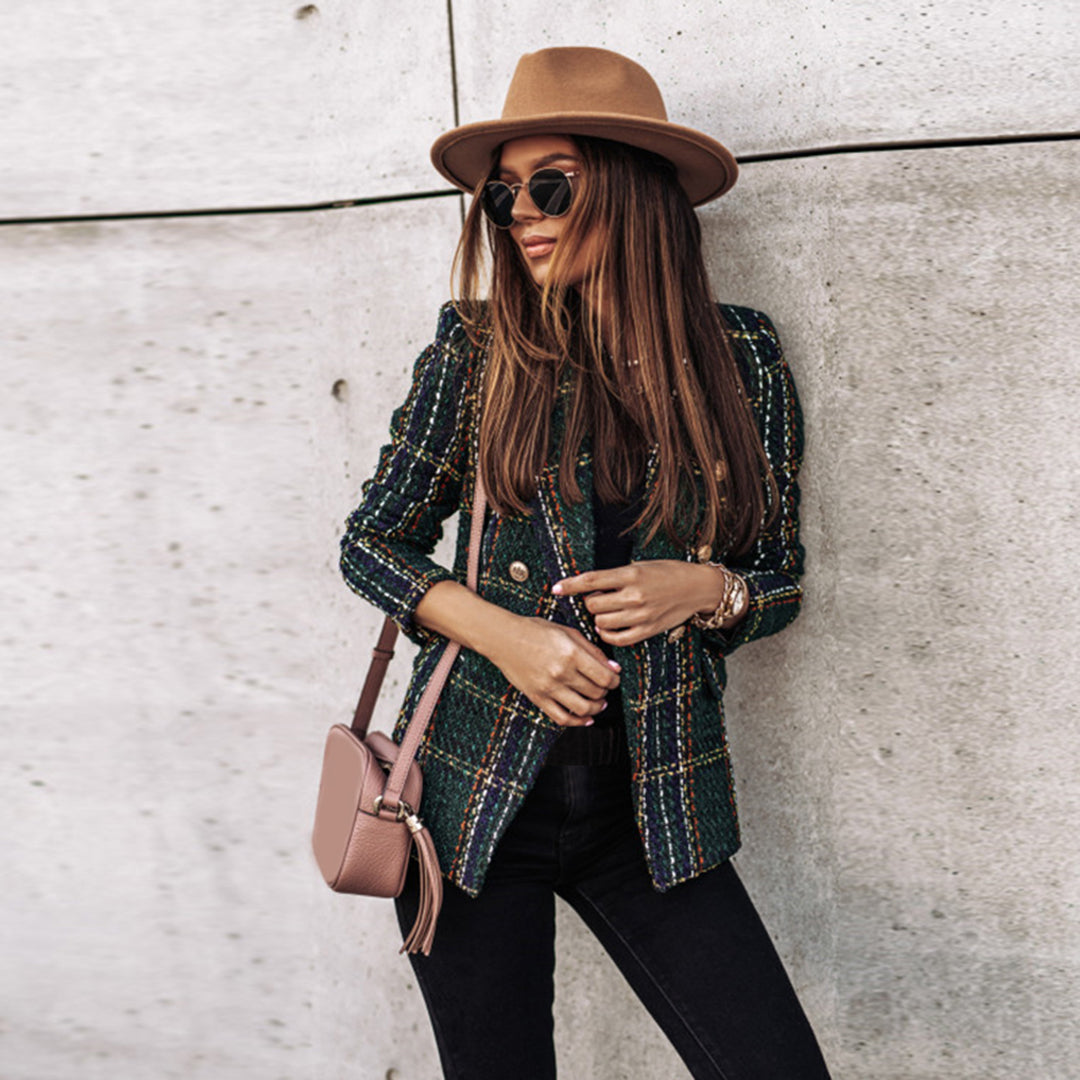 Kvinnors Blazer Figurnära Tweed Kavaj Elegant 6