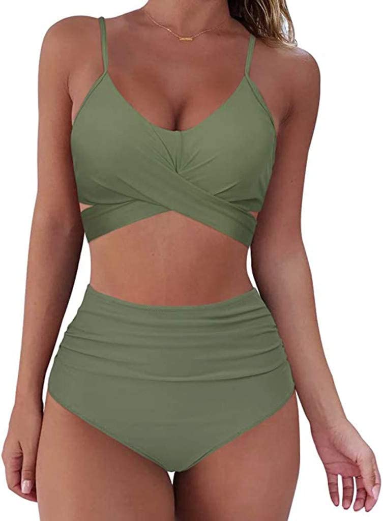 Kvinnors Högmidjad Bikini Stretchigt Material Badkläder Dam 10
