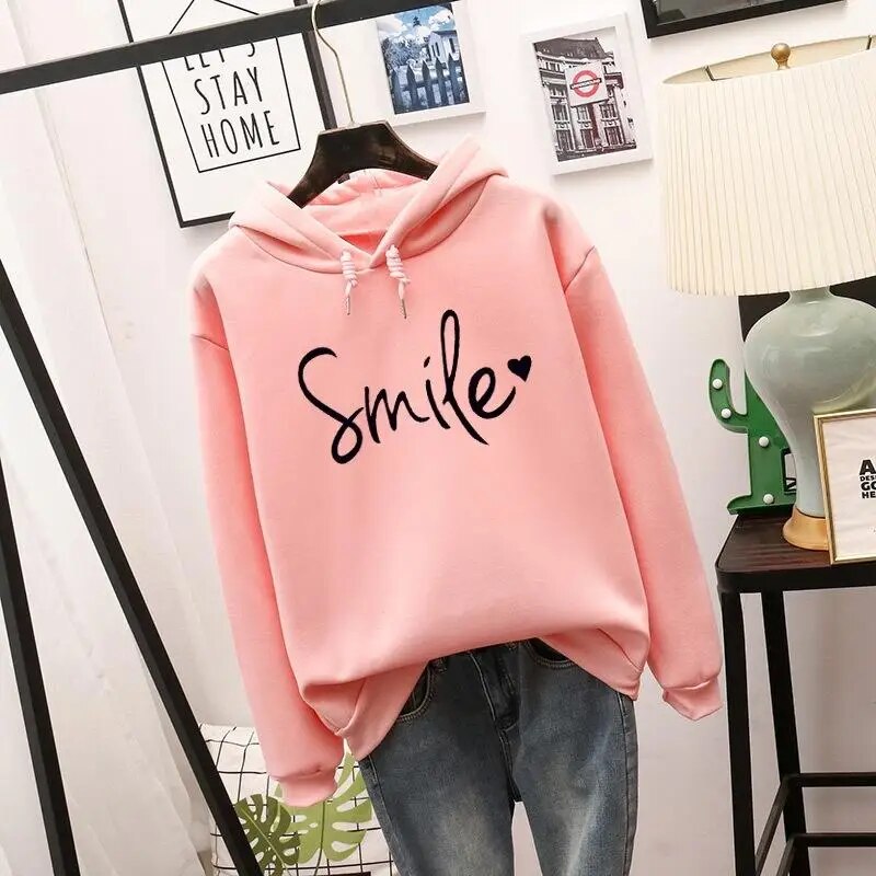 Dam Hoodie med Leende Design Mjuk Tyg 2