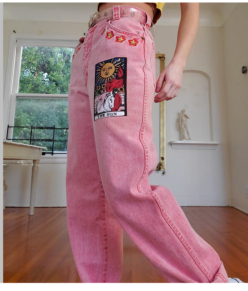 Herr Jeans Rakt Snitt Vintage Bomull Polyester Med Abstrakt Målning-2