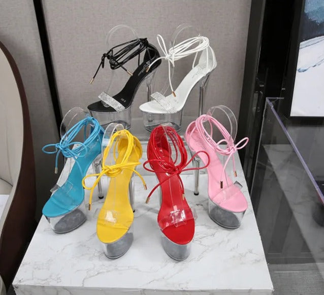 Dam Sandaler Gladiator Transparent Plattform PU-läder-4