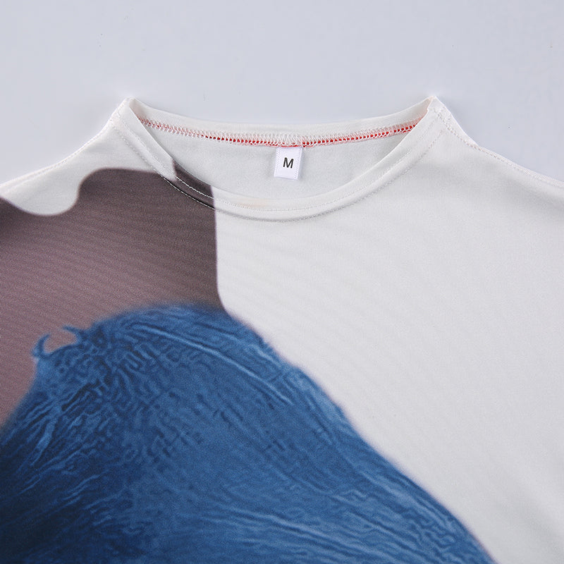 Kvinnors T-Shirt O-hals Bomullsblandning med Originaltryck 6