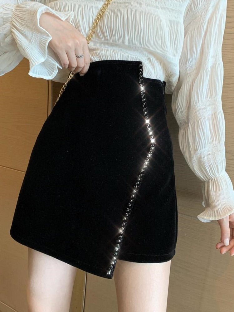 Dam Svart Miniklänning Asymmetrisk Bomull-4