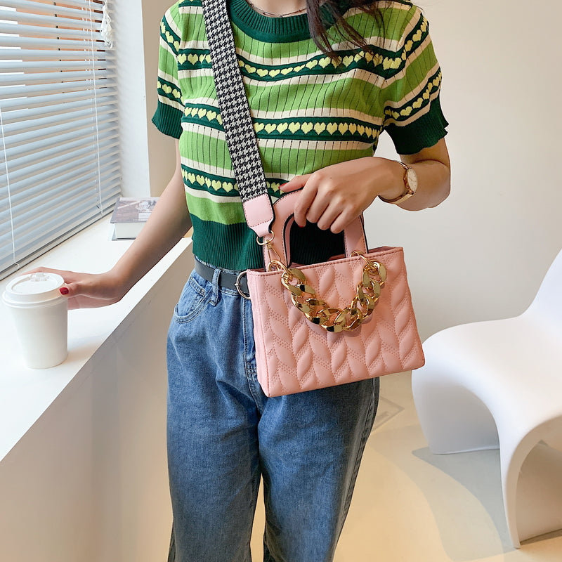 Handväska Dam Geometrisk Design PU-Läder med Dubbelt Grepp och Flera Fack-3