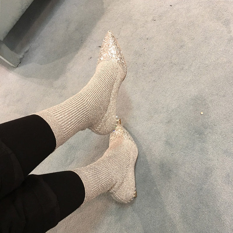 Kvinnors Ankelskor Spetsig Tå Syntetisk Material-6