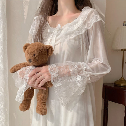 Dam Nattskjorta Cirkulär Halsringning Mjuk Polyester för Nattlinne-1