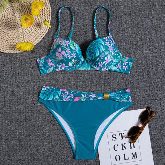 Dam Bikini Set Blommönster Högkvalitativ Nylon-1